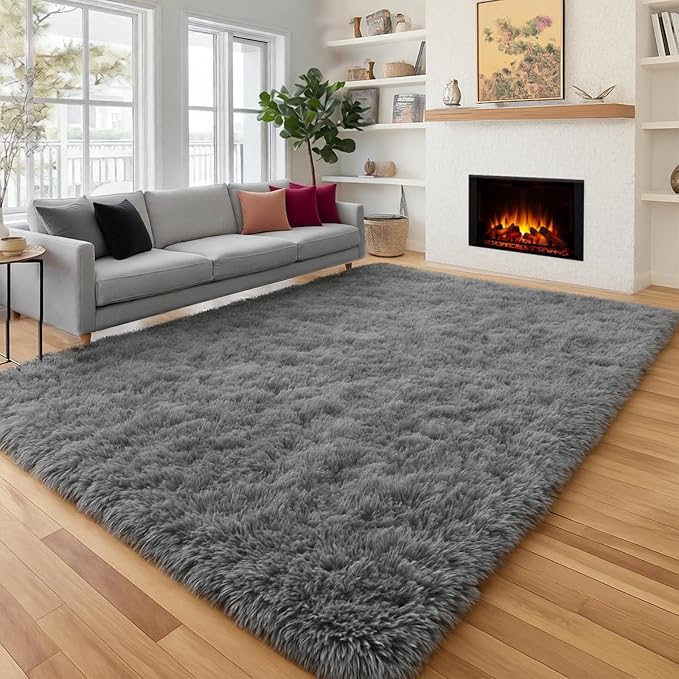 PAGISOFE Grey Area Rugs for Living Room Bedroom Rug 5x8 Rugs Soft Plush Fluffy - Image 3