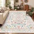 Rugxara Pink Rug for Living Room Bedroom, 5x7 Washable Floral Rug, Vintage Boho by Rugxara