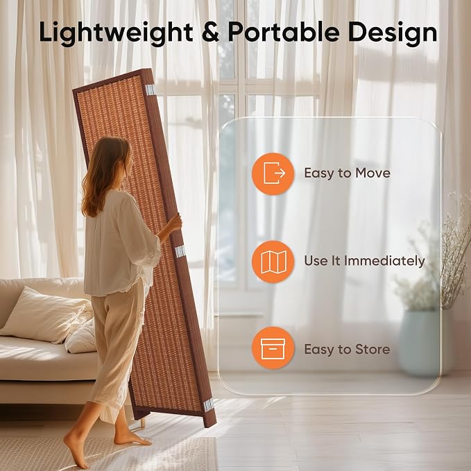JOSTYLE 4 Panel Folding Privacy Screens 6ft Bamboo Freestanding Room Dividers - Image 5