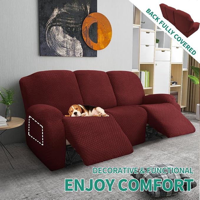 YEMYHOM 8 Pieces Stretch Recliner Sofa Cover Latest Jacquard Reclining Couch - Image 2