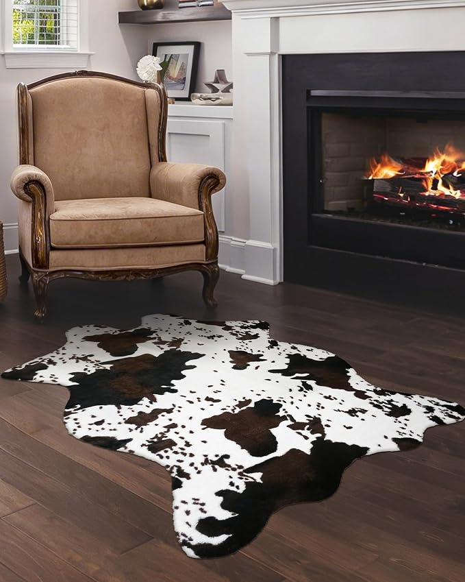 Cow Print Rug Western Decor: 3.6x2.5ft Faux Cowhide Animal Carpet Small Fun by WARMHAVEN