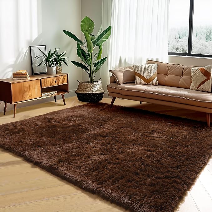 Amdrebio Dark Brown Area Rugs for Bedroom Living Room, 5x7 Fluffy Shaggy Plush - Image 8