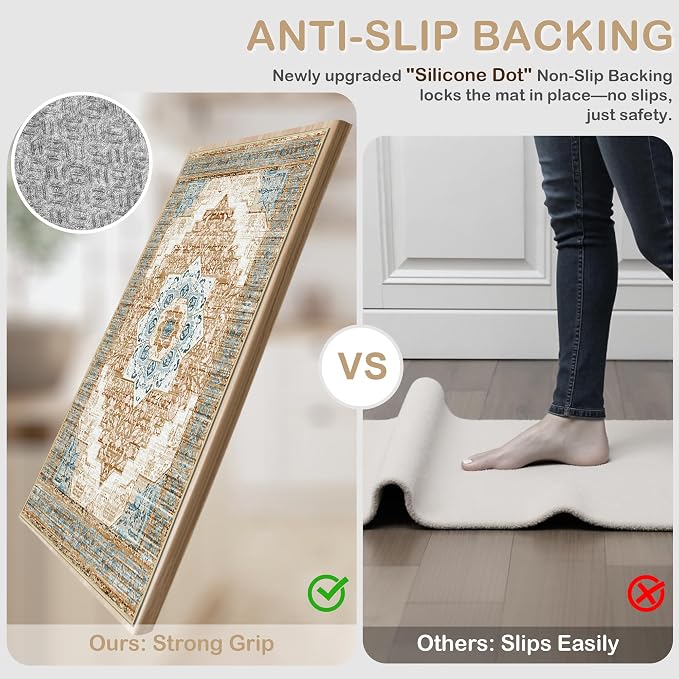 Tritard 100% Non Slip Kitchen Rugs Sets of 3 Washable Boho Kitchen Mats - Image 3