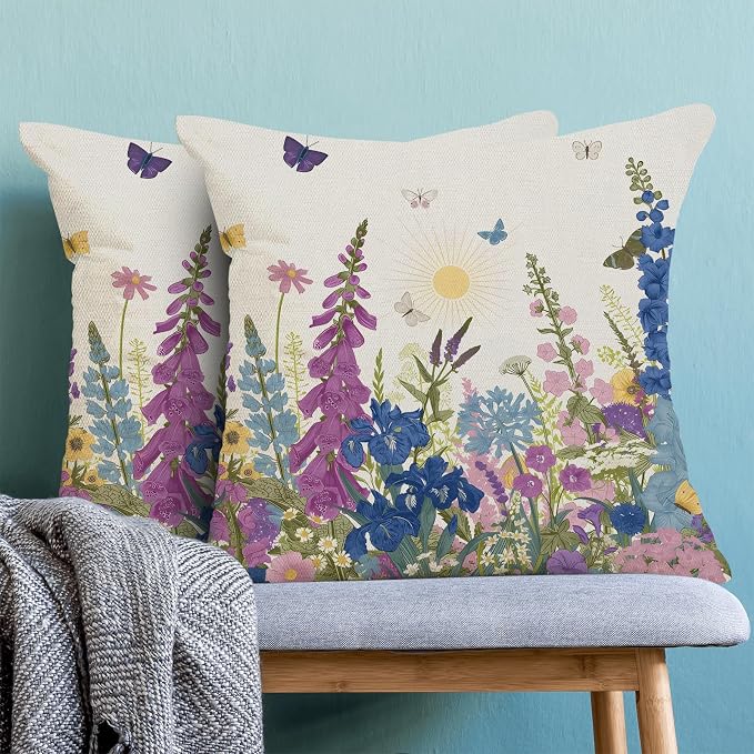 AEIOAE Spring Pillow Covers 18x18 Inch Set of 2, Seasonal Floral Plant Outdoor - Image 2