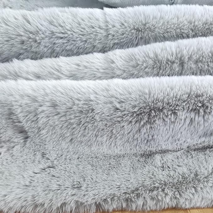 Ghouse Faux Rabbit Fur Round Rug 4ft Grey Round Rugs - Image 6