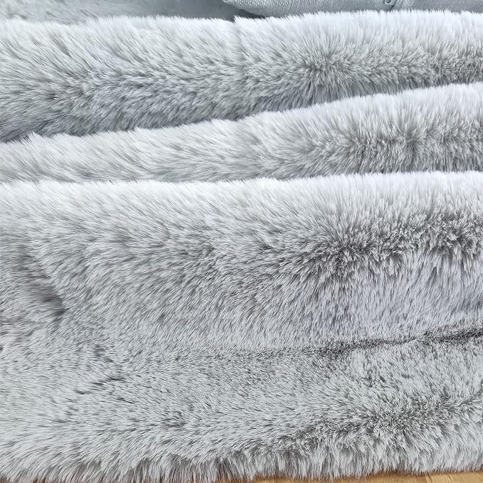 Ghouse Faux Rabbit Fur Round Rug 8ft Grey Round Rugs - Image 6
