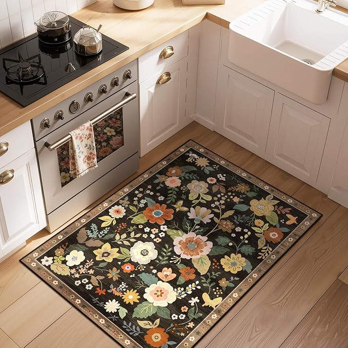 RELEANY Floral Nursery 2x3 Area Rugs Washable Print Boho Cute Carpet Non Slip - Image 2