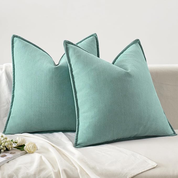 MIULEE Pack of 2 Aqua Green Decorative Pillow Covers 18x18 Inch Soft Chenille - Image 6