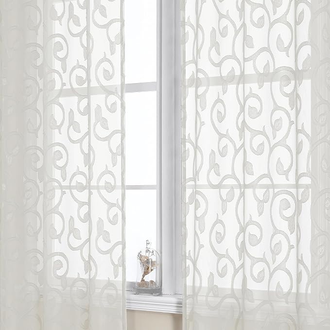 OWENIE Furman Ivory Sheer Curtains 54 Inch Length 2 Panels Set - Image 3