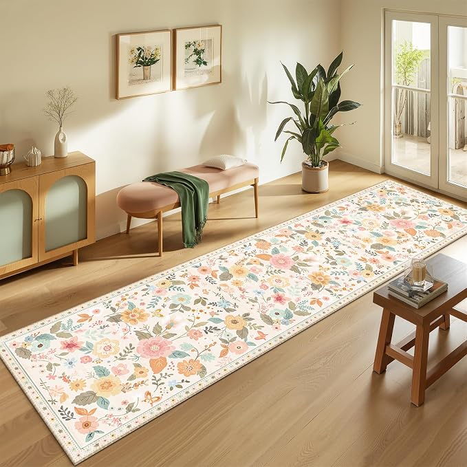 RELEANY Floral Nursery 2x10 Area Rugs Washable Print Boho Cute Carpet Non Slip - Image 2