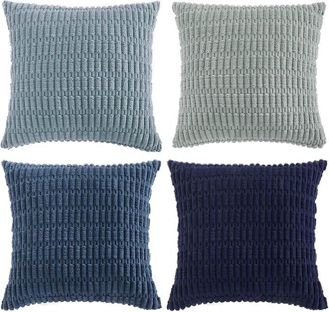 Fancy Homi Set of 4 Blue Boho Decorative Throw Pillow Covers 22x22 Inch - Image 9