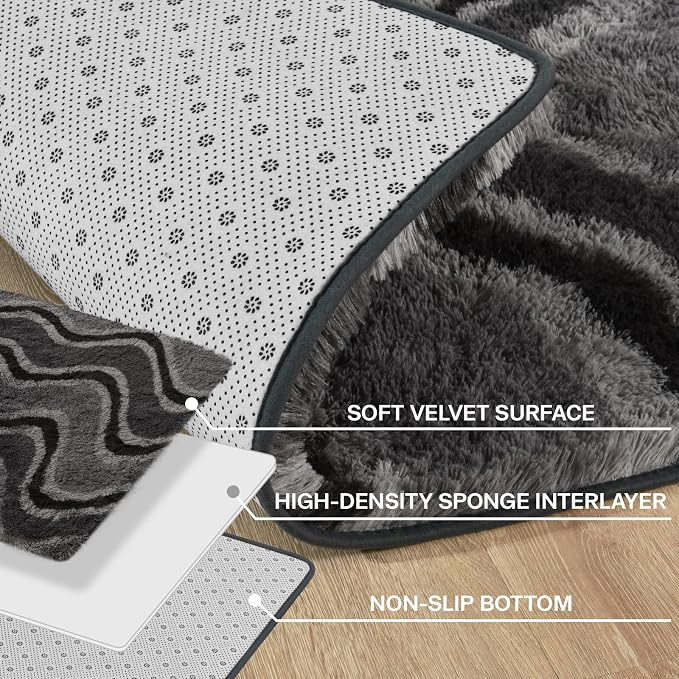 Meralax Grey Rugs for Living Room Bedroom, 4x6 Soft Area Rug Fluffy Shaggy - Image 4