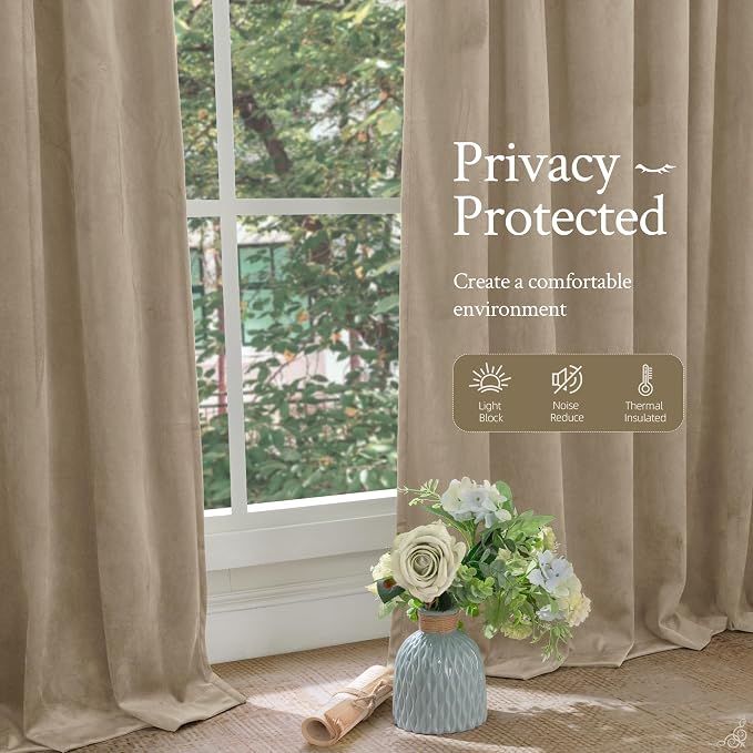 LAMIT Taupe Velvet Curtains 84 Inch - Image 6