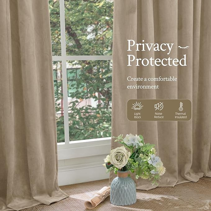 LAMIT Taupe Velvet Curtains 120 Inch - Image 6