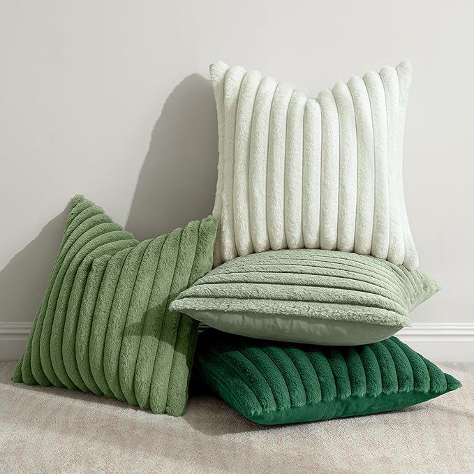 MIULEE Faux Fur Plush Decorative Throw Pillow Covers 18x18 Set of 4, Spring - Image 3
