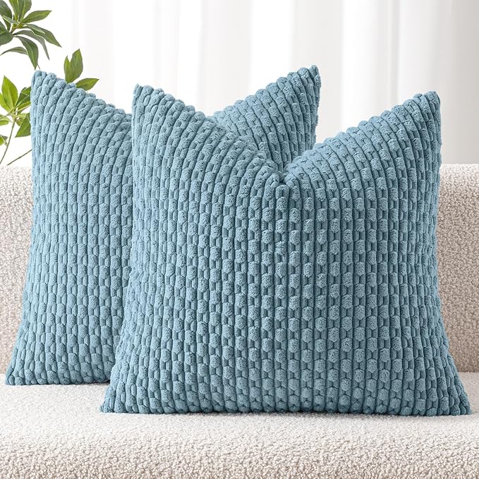 MIULEE Pack of 2 Decorative Throw Pillow Covers 18x18 Inch Soft Boho Striped by MIULEE