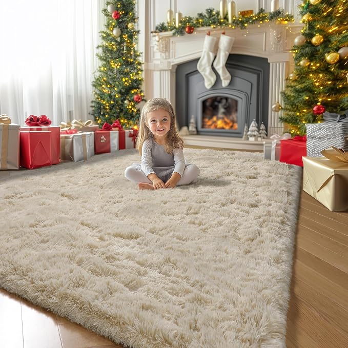Amdrebio Beige Area Rugs for Bedroom Kids Room, Fluffy Plush Shaggy Furry Fuzzy - Image 8