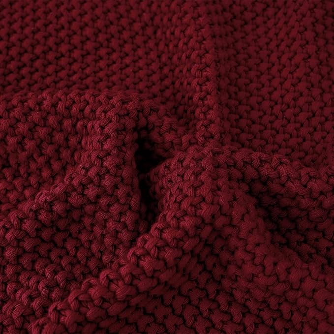 Longhui bedding Chunky Cable Knit Throw Blanket Lightweight Burgundy 100% - Image 4