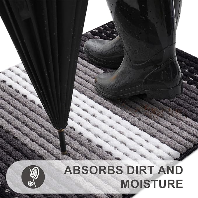 Kitinjoy Indoor Outdoor Door Mat, 48x32 Non-Slip Absorbent Dirt Trapper - Image 2