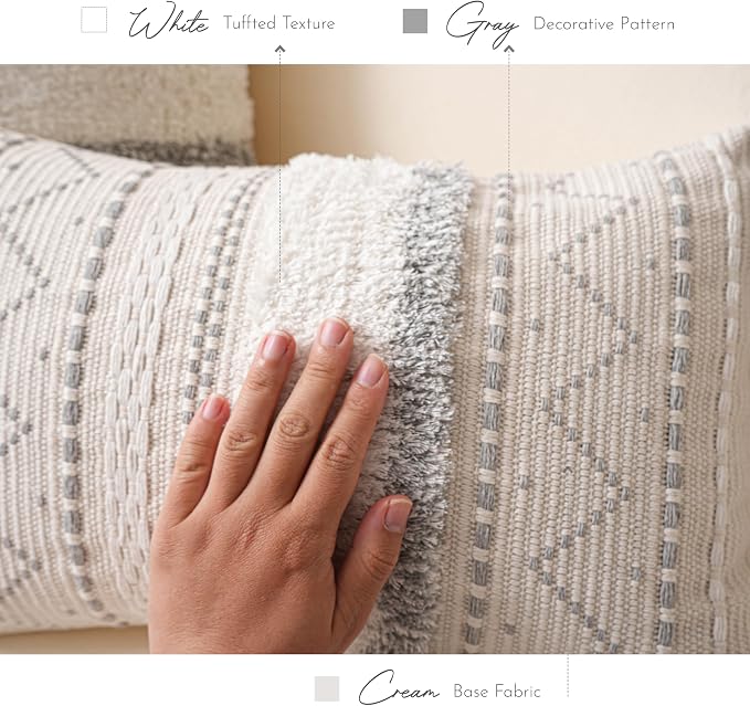 BlissBlush 12x20 Lumbar Pillow Cover, Cream Neutral Rectangular Decorative - Image 4