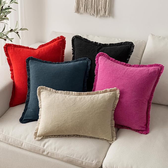 MIULEE Decorative Throw Pillow Covers Neutral Linen Fringe Throw Pillows Set of - Image 5