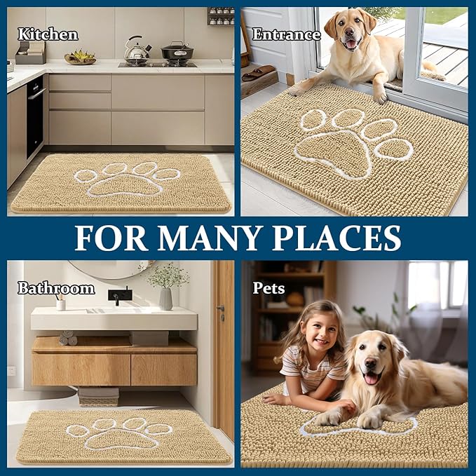OLANLY Dog Door Mat for Muddy Paws 44x32, Paw Print Design, Absorbs Moisture - Image 8