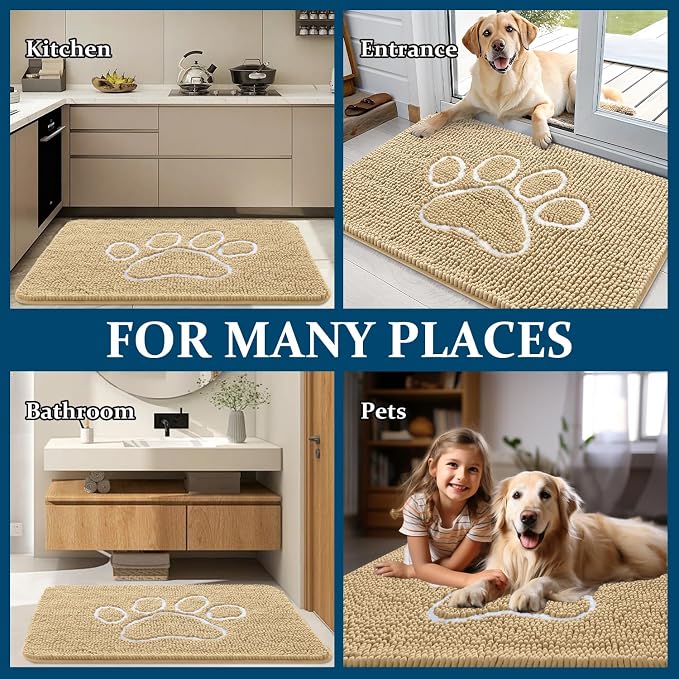OLANLY Dog Door Mat for Muddy Paws 48x30, Paw Print Design, Absorbs Moisture - Image 8