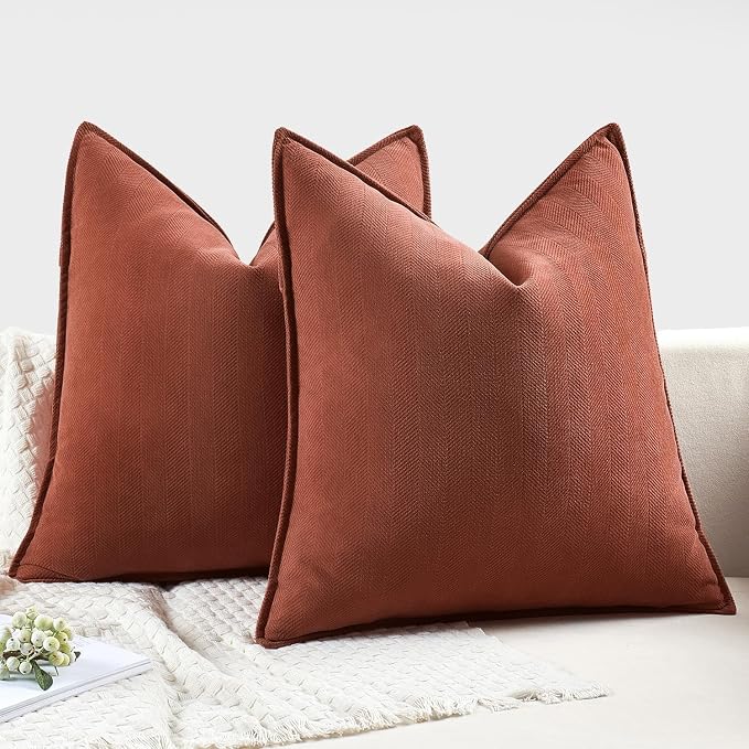 MIULEE Pack of 2 Rust Decorative Pillow Covers 18x18 Inch Soft Chenille - Image 6