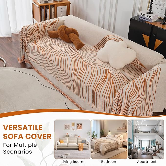 VClife Couch Cover Soft Chenille Sofa Cover Modern Minimalist Creamy Beige - Image 5
