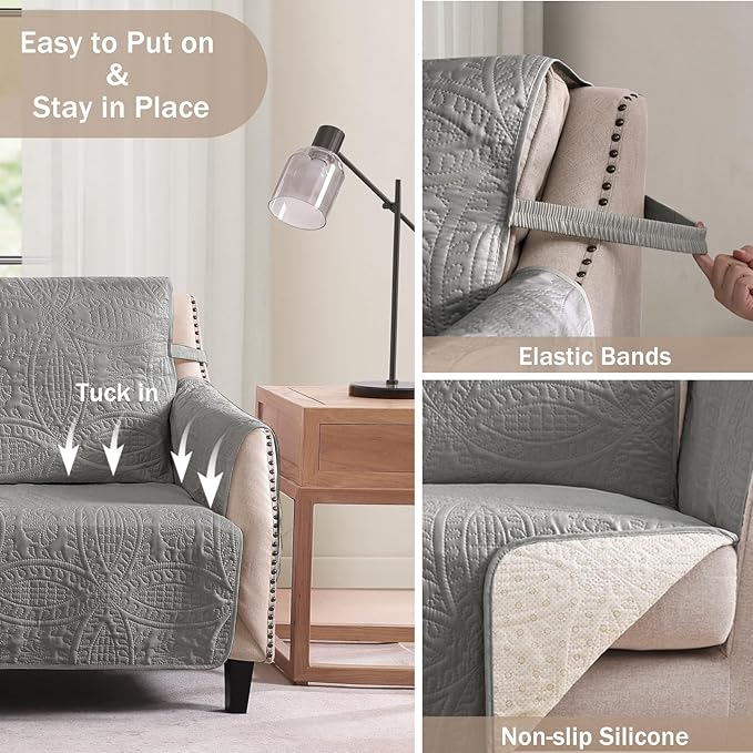 Large Gray Recliner Chair Covers, Quilted Décor Water-Repellent Lazy Boy Chair - Image 3
