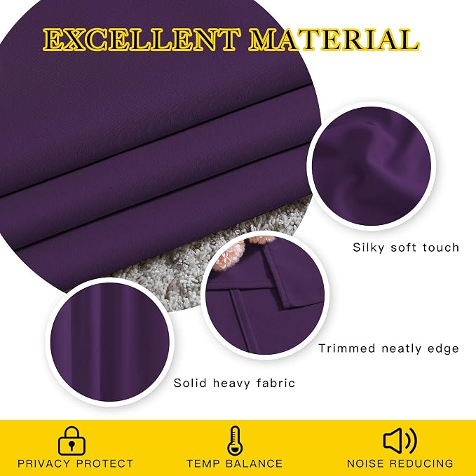 NICETOWN Royal Purple Room Darkening Curtain Panels - Image 4
