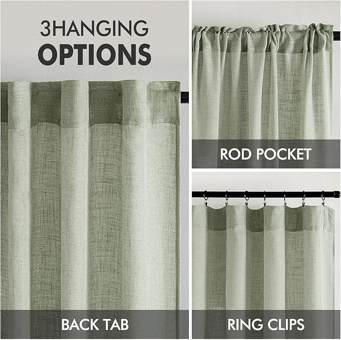 MIULEE Sage Linen Curtains 84 Inch Length 2 Panels - Image 3