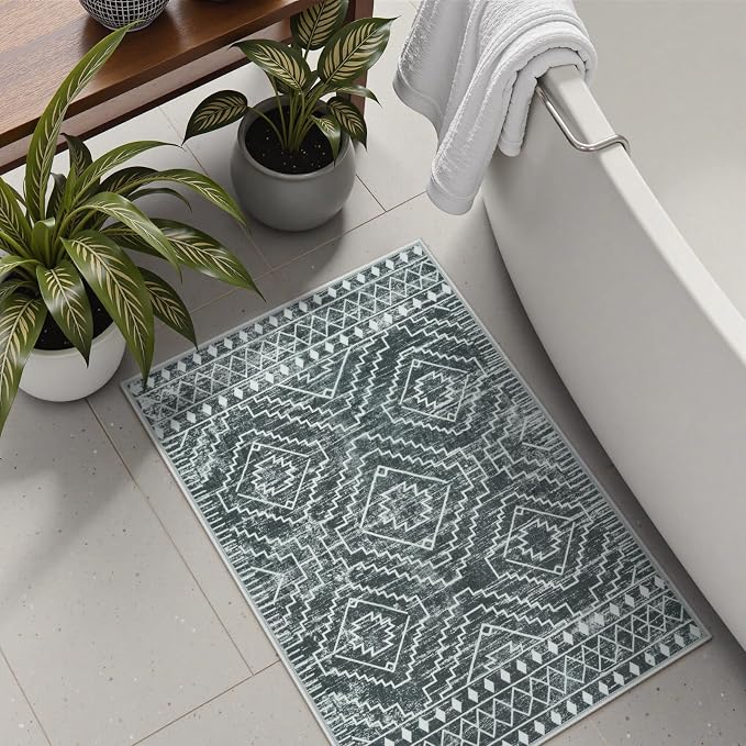 Wonnitar Moroccan Bathroom Rug, Washable 2x3 Small Bath Mat, Boho Tribal Soft - Image 4