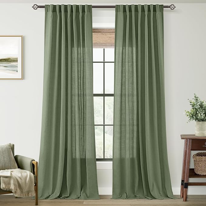 Olive Green Curtains 96 inch Length 2 Panels by Jolilight