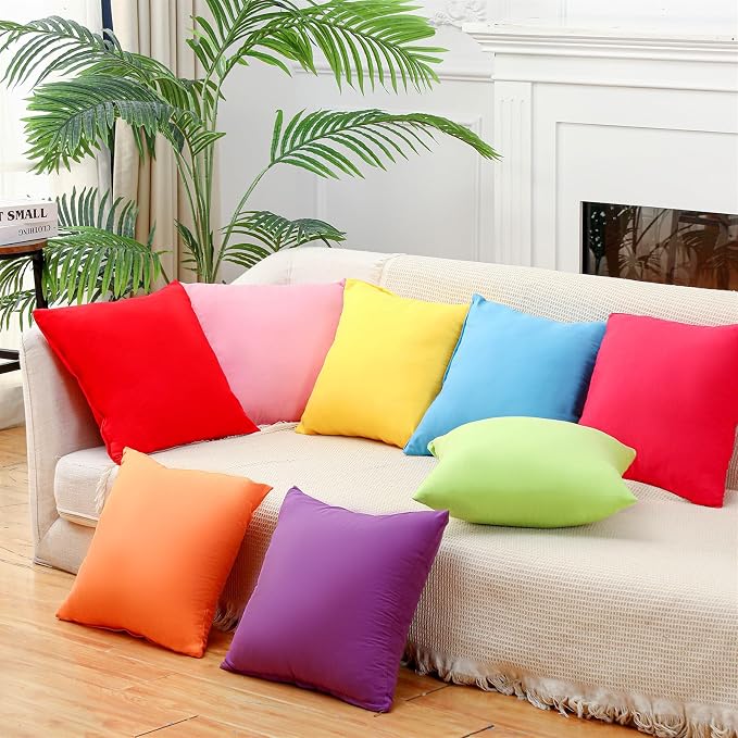 Preboun 8 Pcs 16 x 16 Inch Fresh Colors Decorative Throw Pillow Covers Mixed - Image 4