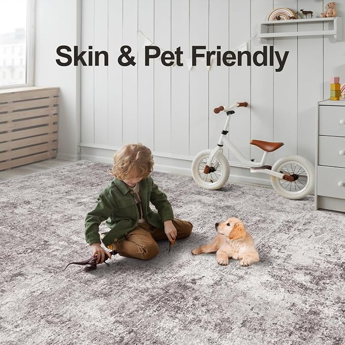 Abstract 10x14 Washable Rug: Modern Non Slip Area Rug Soft Carpet Foldable - Image 4