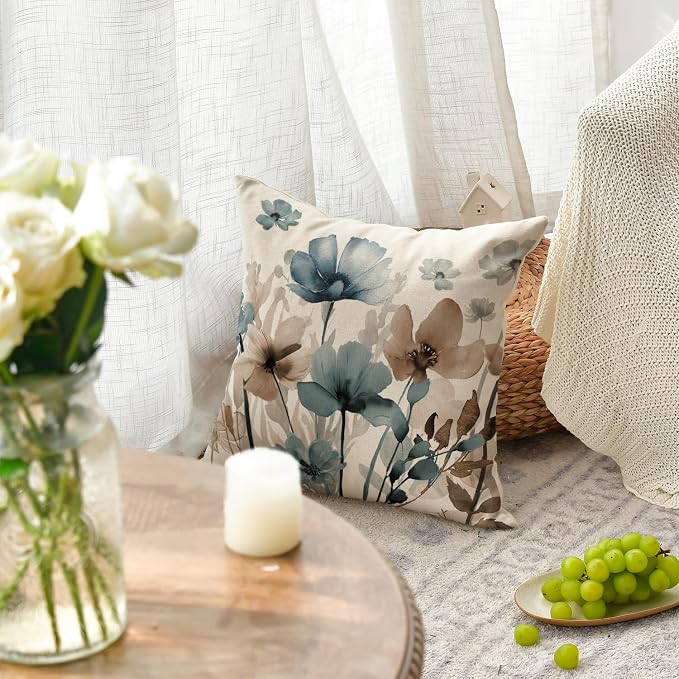 AVOIN colorlife Poppy Flowers Chinoiserie Throw Pillow Covers, 18 x 18 Inch - Image 3