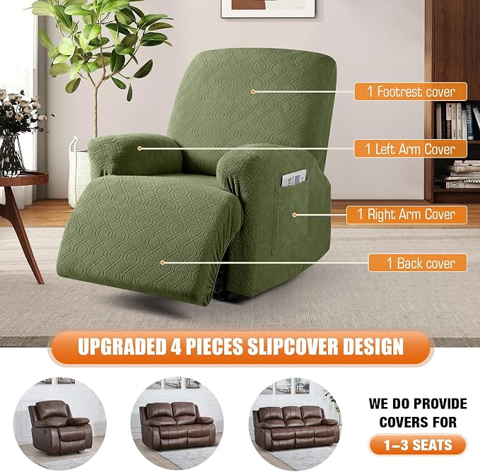 VANSOFY Oversized Recliner Chair Cover, 4-Pieces Stretch Recliner Covers - Image 4