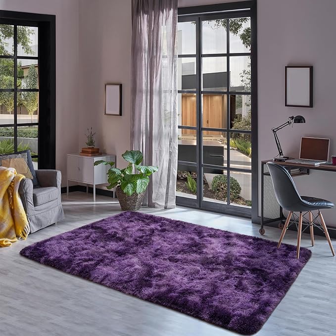 Goideal Fluffy Rug for Bedroom Living Room, 5x7 Purple Area Rugs, Faux Fur Shag - Image 4