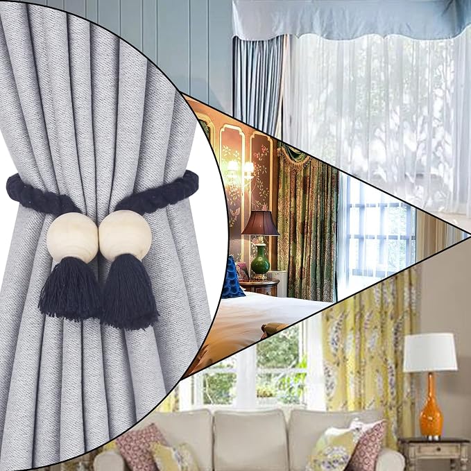 2 Pack Magnetic Curtain Tiebacks Cotton Hand Woven Tie Back Decorative Rope - Image 6