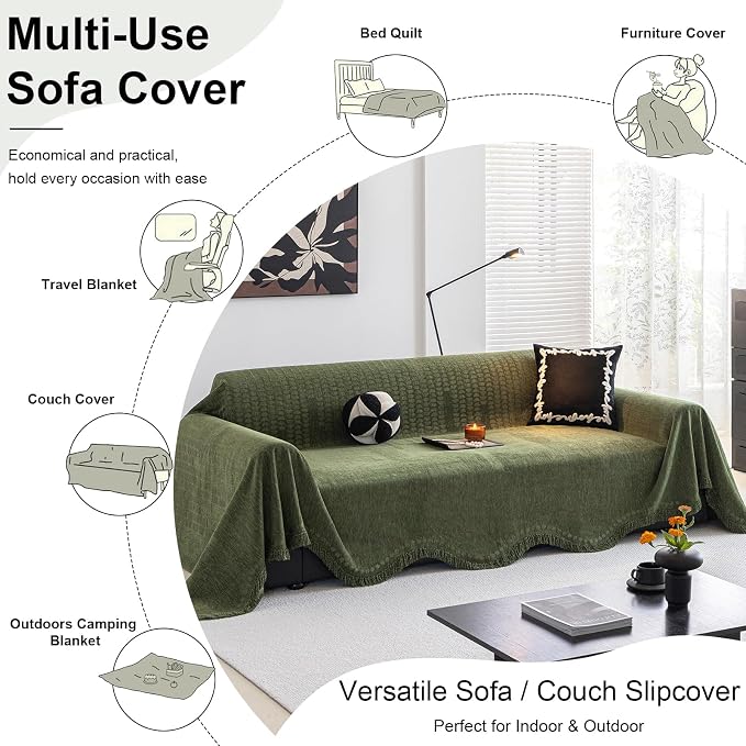 ROOMLIFE Green Sofa Cover, Vintage Boho Couch Cover - Image 6