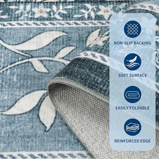 GarveeHome Misty Blue Botanical Grove 5ft Round Rug, Small Circle Vintage - Image 6