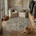 PureCozy Brown Round Area Rug 6ft Washable 6x6 Circle Vintage Low Pile Indoor by PureCozy