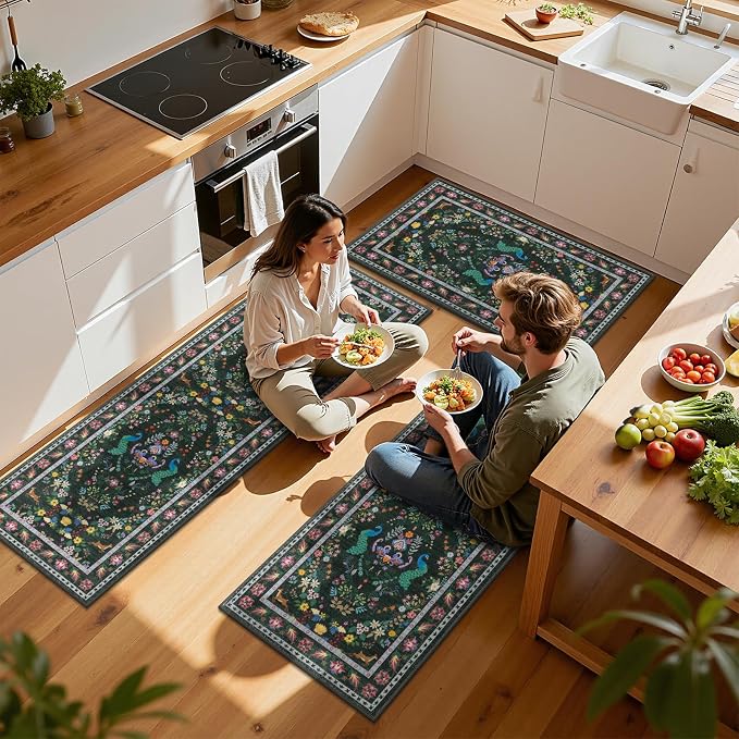 HEBE Washable Kitchen Rugs Sets of 3, Non Slip Absorbent Kitchen Rugs and Mats - Image 7
