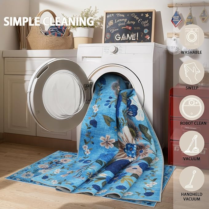 Floral Rug for Entryway, 2X3 Washable Kitchen Mat Ultra-Thin Soft, Non-Slip - Image 6