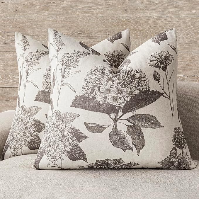 Foindtower Set of 2 Linen Floral Vintage Throw Pillow Covers Neutral Accent by Foindtower