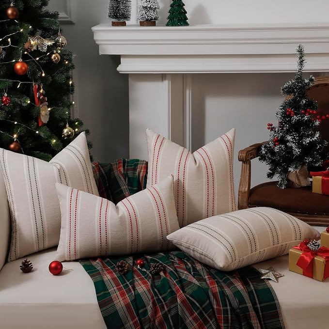 Hckot Christmas Throw Pillow Covers 20x20 Set of 2 Red Striped Pillow Covers - Image 3