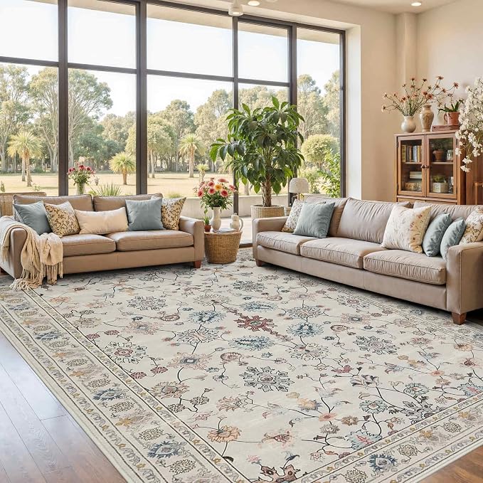 Rugxara 8x10 Rugs for Living Room & Bedroom, Floral Washable Rug, Boho Area Rug - Image 2