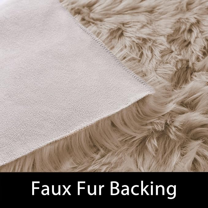 Latepis Large Round Rugs 6ft Light Brown Beige Circle Faux Sheepskin Rug Fluffy - Image 4
