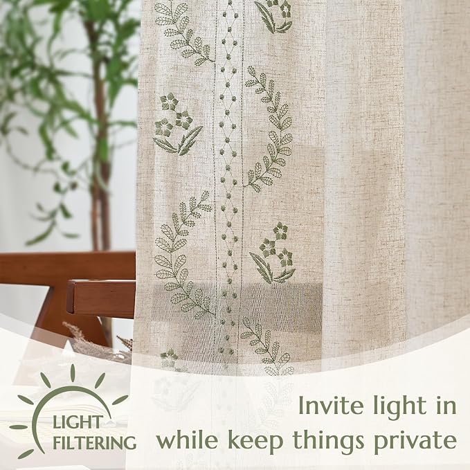 jinchan Belrose Linen Curtains for Bedroom Floral Curtains 72 Inch Length Linen - Image 5